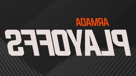 A graphic with a black background and Armada Playoffs written in orange and white.