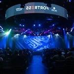 The Full Sail University Orlando Health Fortress stage with the Epic Games logo featured on the large LED screen.